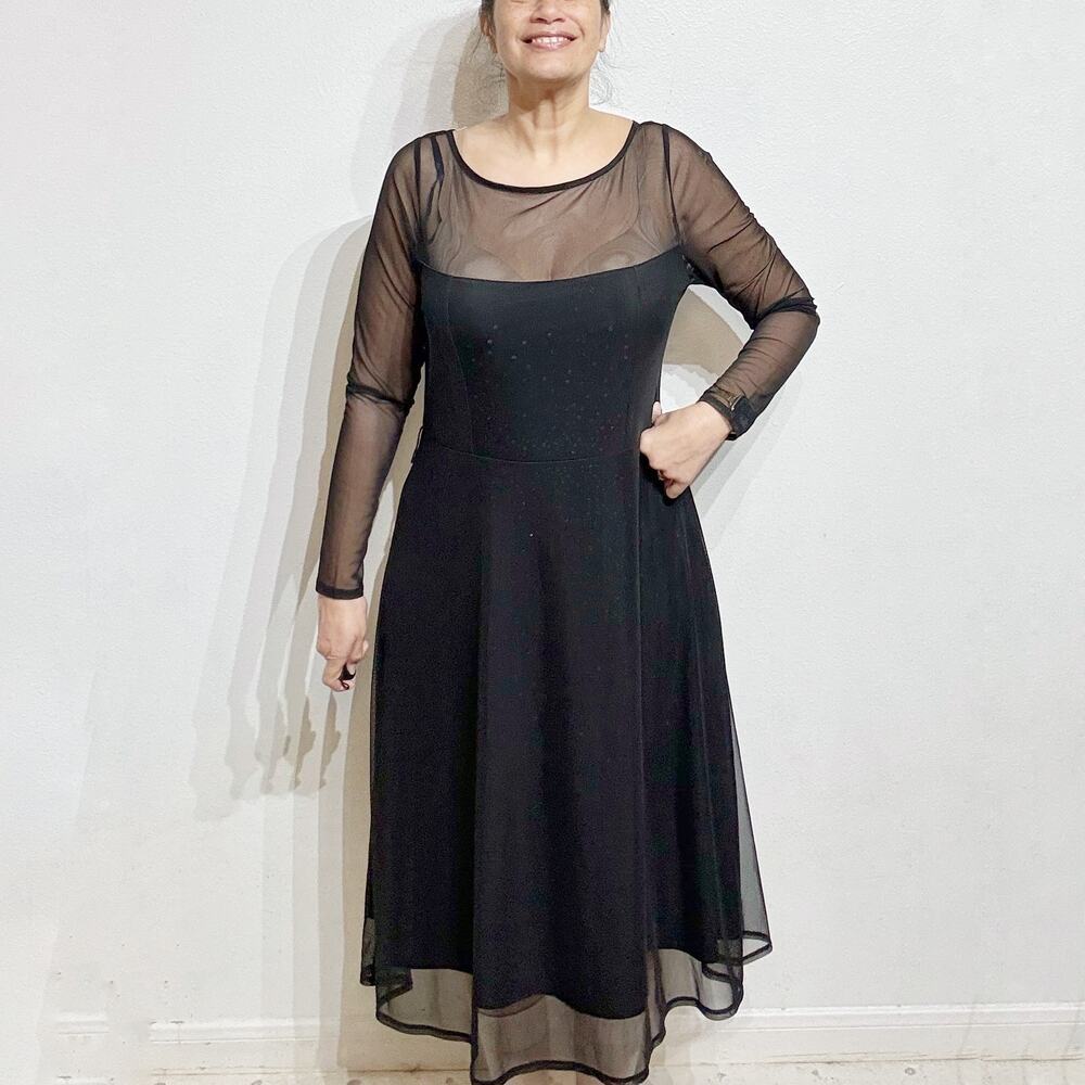Lane Bryant Black Sequin Contrast Mesh Midi Dress Sz 16